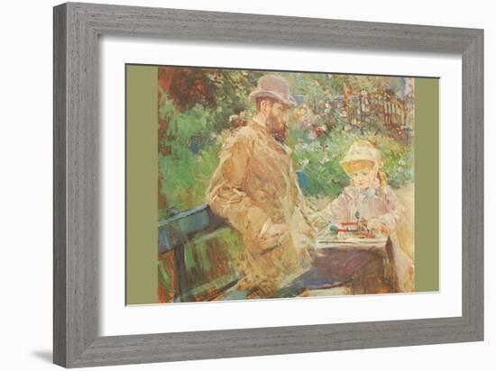 Eugène Manet and His Daughter in Bougival-Berthe Morisot-Framed Art Print