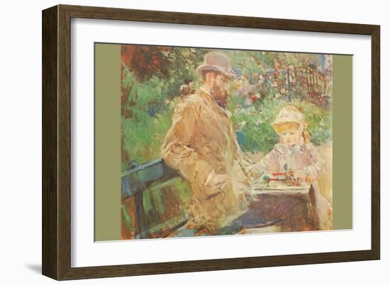 Eugène Manet and His Daughter in Bougival-Berthe Morisot-Framed Art Print