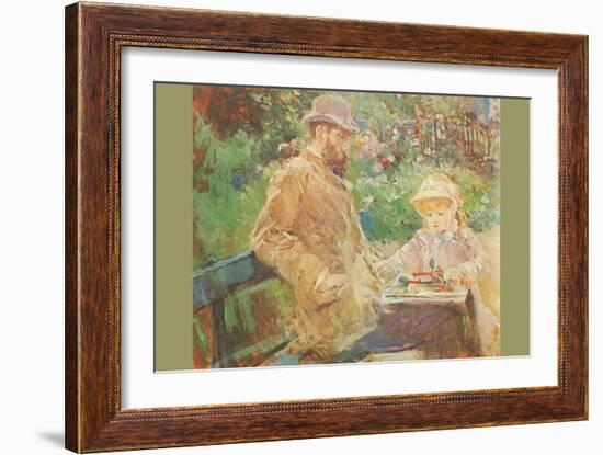 Eugène Manet and His Daughter in Bougival-Berthe Morisot-Framed Art Print