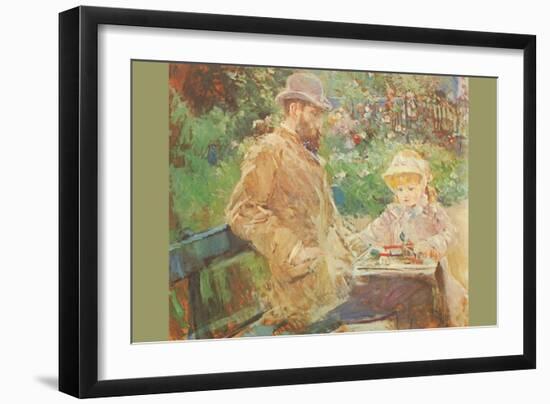 Eugène Manet and His Daughter in Bougival-Berthe Morisot-Framed Art Print