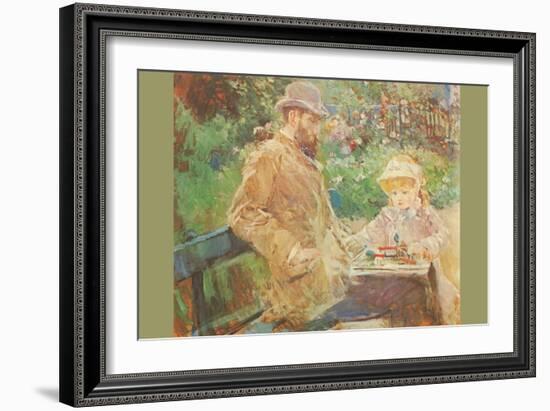 Eugène Manet and His Daughter in Bougival-Berthe Morisot-Framed Art Print