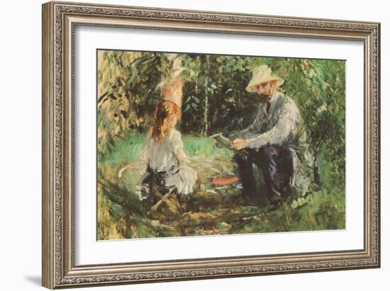 Eugène Manet and His Daughter in the Garden-Berthe Morisot-Framed Art Print