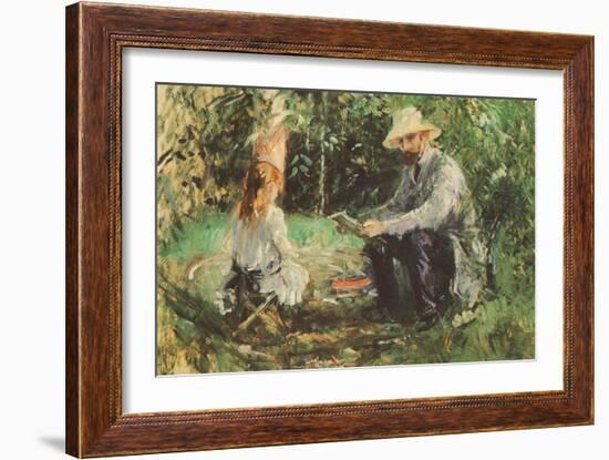 Eugène Manet and His Daughter in the Garden-Berthe Morisot-Framed Art Print