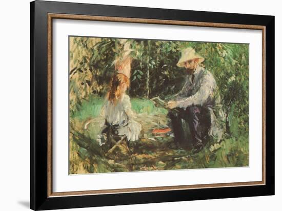 Eugène Manet and His Daughter in the Garden-Berthe Morisot-Framed Art Print