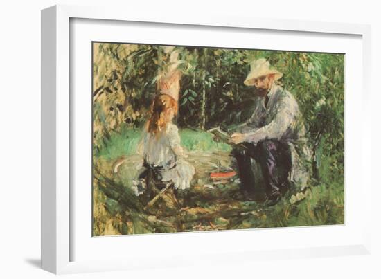 Eugène Manet and His Daughter in the Garden-Berthe Morisot-Framed Art Print