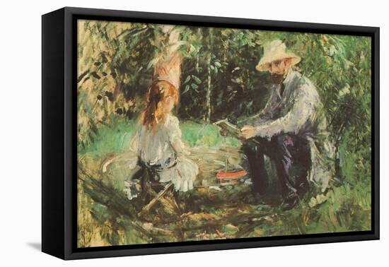 Eugène Manet and His Daughter in the Garden-Berthe Morisot-Framed Stretched Canvas