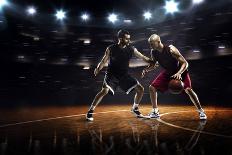 Two Basketball Players in Action in Gym Panorama View-Eugene Onischenko-Photographic Print