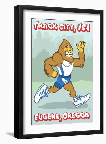 Eugene, Oregon, Bigfoot Jogging, Track City USA-Lantern Press-Framed Art Print