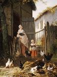 Feeding the Chickens, (Maes and Jan David Col, 1822-1900)-Eugene Remy Maes-Framed Giclee Print