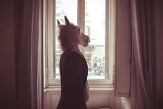 Young Hipster Horse Mask Woman in the Woodland Autumn-Eugenio Marongiu-Premium Photographic Print