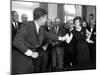 Eunice Shriver Receives a Signing Pen from Her Brother, President John Kennedy-null-Mounted Photo