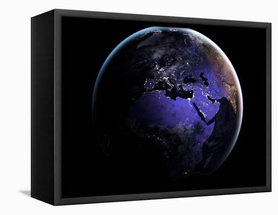 Eurasia and Africa at Night, Satellite Image-null-Framed Premier Image Canvas