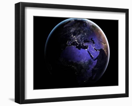 Eurasia and Africa at Night, Satellite Image-null-Framed Photographic Print