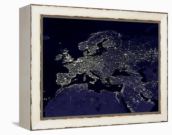 Europe At Night, Satellite Image-null-Framed Premier Image Canvas