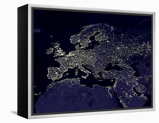 Europe At Night, Satellite Image-null-Framed Premier Image Canvas