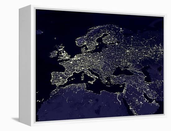 Europe At Night, Satellite Image-null-Framed Premier Image Canvas