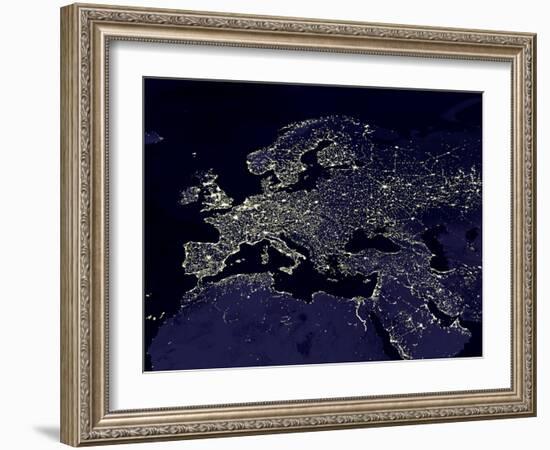 Europe At Night, Satellite Image-null-Framed Photographic Print