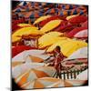 Europe Beach Scene Crowded with Colorful Umbrellas and a Bikini-Clad Young Woman-Ralph Crane-Mounted Photographic Print