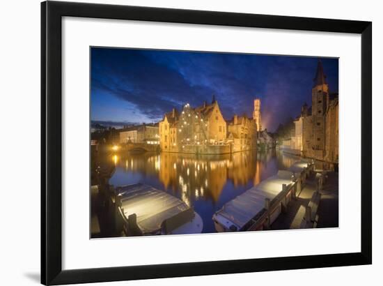 Europe,Belgium,Brugge - Rozenhoedkaai During Blue Hour-Aliaume Chapelle-Framed Photographic Print