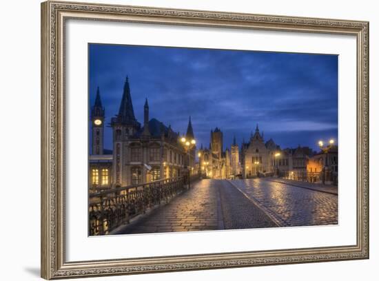 Europe, Belgium, Gent, View From The Bridge St. Michiels On The Church St. Nicolas And The Belfry-Aliaume Chapelle-Framed Photographic Print