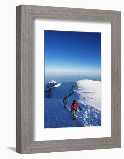 Europe, France, Haute Savoie, Rhone Alps, Chamonix Valley, Mont Blanc, Climbers on Mt Blanc-Christian Kober-Framed Photographic Print