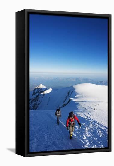Europe, France, Haute Savoie, Rhone Alps, Chamonix Valley, Mont Blanc, Climbers on Mt Blanc-Christian Kober-Framed Premier Image Canvas