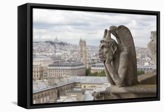 Europe, France, Paris. a Gargoyle on the Notre Dame Cathedral-Charles Sleicher-Framed Premier Image Canvas