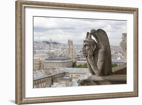 Europe, France, Paris. a Gargoyle on the Notre Dame Cathedral-Charles Sleicher-Framed Photographic Print