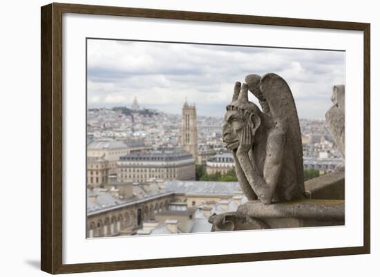 Europe, France, Paris. a Gargoyle on the Notre Dame Cathedral-Charles Sleicher-Framed Photographic Print