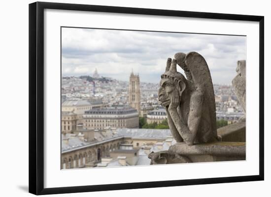 Europe, France, Paris. a Gargoyle on the Notre Dame Cathedral-Charles Sleicher-Framed Photographic Print