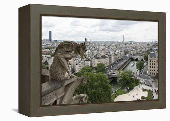 Europe, France, Paris. a Gargoyle on the Notre Dame Cathedral-Charles Sleicher-Framed Premier Image Canvas