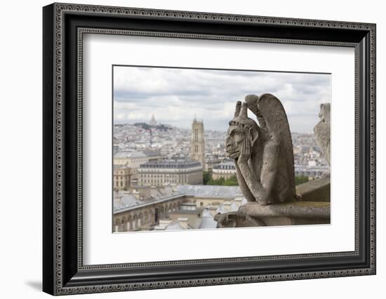 Europe, France, Paris. a Gargoyle on the Notre Dame Cathedral-Charles Sleicher-Framed Photographic Print