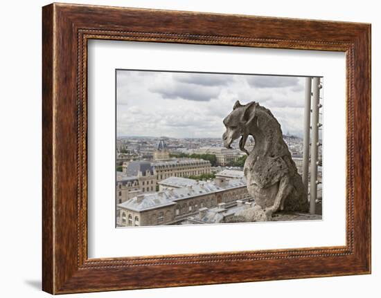 Europe, France, Paris. A gargoyle on the Notre Dame Cathedral.-Charles Sleicher-Framed Photographic Print