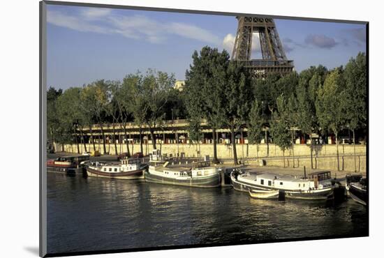 Europe, France, Paris, Eiffel Tower, Seine, barges-David Barnes-Mounted Photographic Print