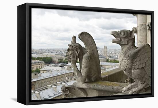 Europe, France, Paris. Two Gargoyles on the Notre Dame Cathedral-Charles Sleicher-Framed Premier Image Canvas