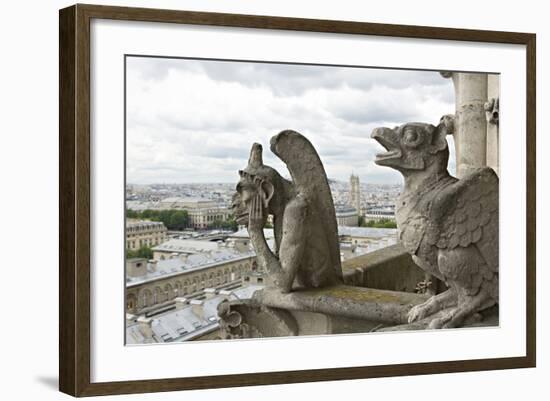 Europe, France, Paris. Two Gargoyles on the Notre Dame Cathedral-Charles Sleicher-Framed Photographic Print