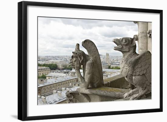 Europe, France, Paris. Two Gargoyles on the Notre Dame Cathedral-Charles Sleicher-Framed Photographic Print