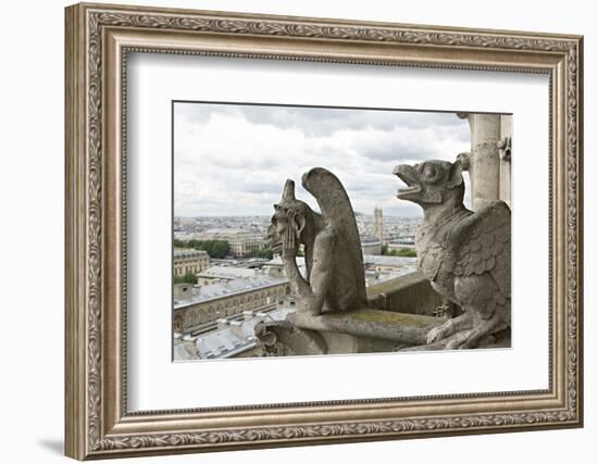 Europe, France, Paris. Two Gargoyles on the Notre Dame Cathedral-Charles Sleicher-Framed Photographic Print