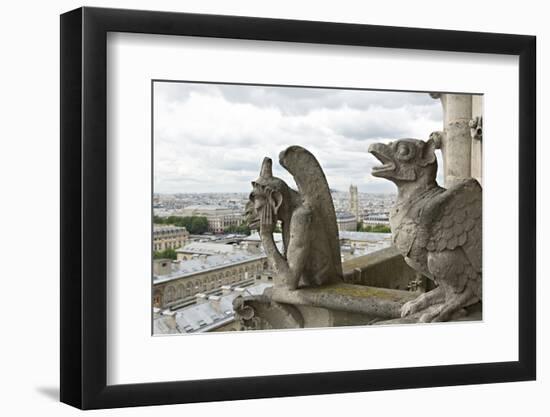 Europe, France, Paris. Two Gargoyles on the Notre Dame Cathedral-Charles Sleicher-Framed Photographic Print