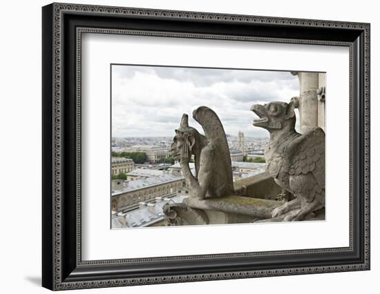 Europe, France, Paris. Two Gargoyles on the Notre Dame Cathedral-Charles Sleicher-Framed Photographic Print