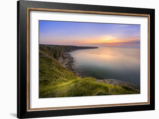 Europe, France, Pointe Du Hoc - Sunet At La Pointe Du Hoc-Aliaume Chapelle-Framed Photographic Print