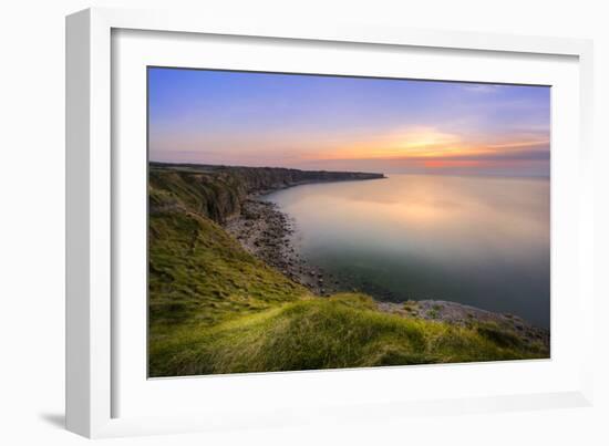 Europe, France, Pointe Du Hoc - Sunet At La Pointe Du Hoc-Aliaume Chapelle-Framed Photographic Print