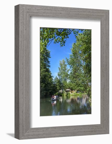 Europe, Germany, Brandenburg, Spreewald (Spree Forest), Leipe, Canoe Driver on Water Canal-Chris Seba-Framed Photographic Print