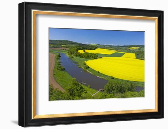 Europe, Germany, Eastern Westphalia, Rape Fields, Excursion Boat, Weser Course, Canoeist, Jetty-Chris Seba-Framed Photographic Print