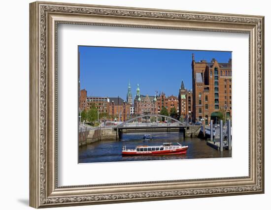 Europe, Germany, Hamburg, Old Warehouse District, Canal, Excursion Boat-Chris Seba-Framed Photographic Print