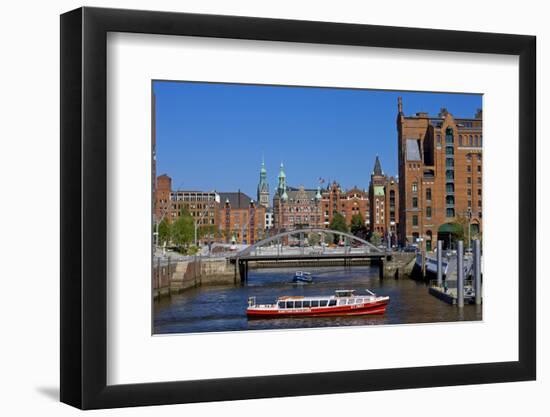 Europe, Germany, Hamburg, Old Warehouse District, Canal, Excursion Boat-Chris Seba-Framed Photographic Print