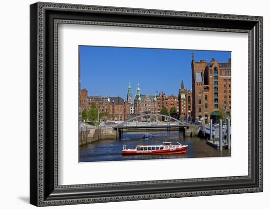 Europe, Germany, Hamburg, Old Warehouse District, Canal, Excursion Boat-Chris Seba-Framed Photographic Print