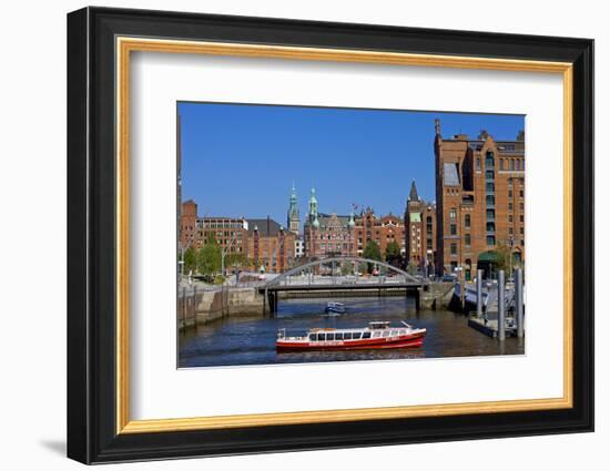 Europe, Germany, Hamburg, Old Warehouse District, Canal, Excursion Boat-Chris Seba-Framed Photographic Print