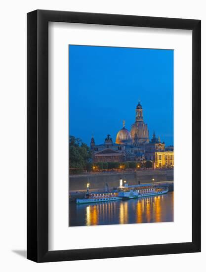 Europe, Germany, Saxony, Dresden, Bank of River Elbe, Church of Our Lady, Cruise Vessels-Chris Seba-Framed Photographic Print