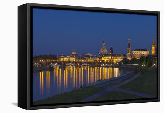 Europe, Germany, Saxony, Dresden, Elbufer (Bank of the River Elbe) by Night-Chris Seba-Framed Premier Image Canvas